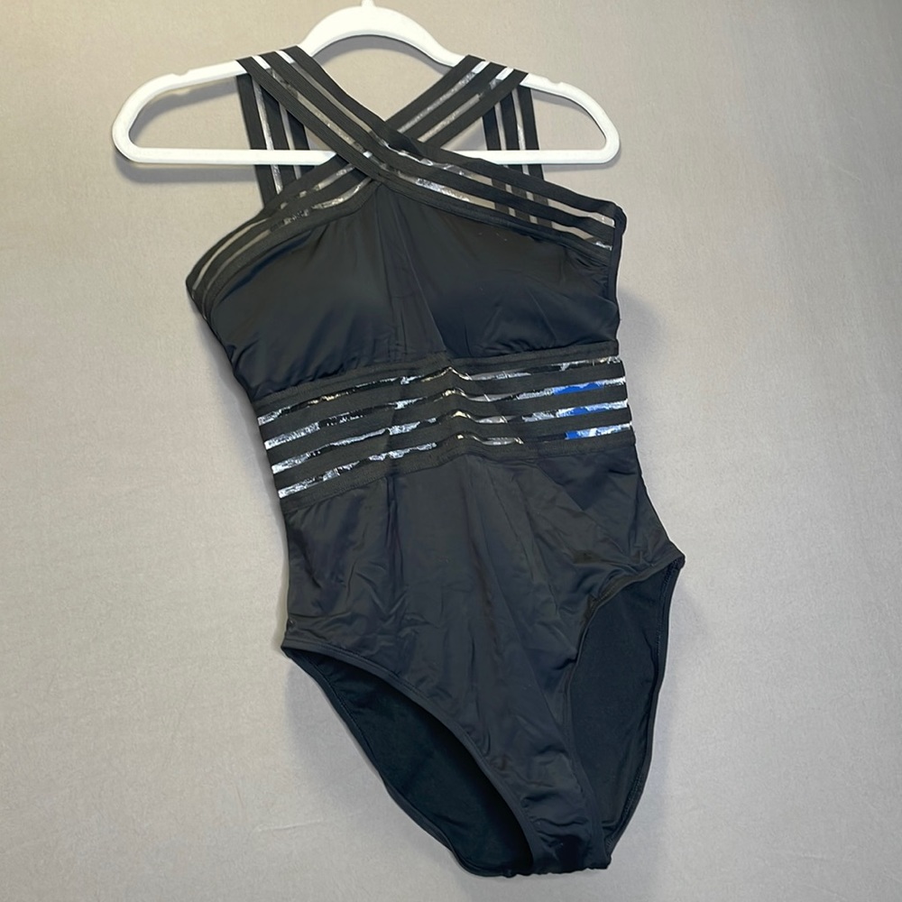 Hilor Black One Piece Front Crossover Swimwear